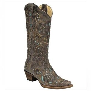 Corral Vintage A1099 Turquoise Inlay Studded Snip Toe Western Boots Size 7 Seven